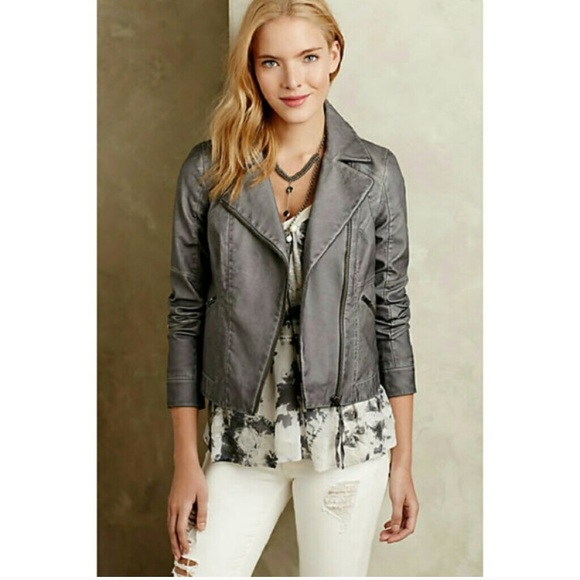 Anthropologie Jackets & Blazers - • Hei Hei • Vegan Leather Jacket Gray XS